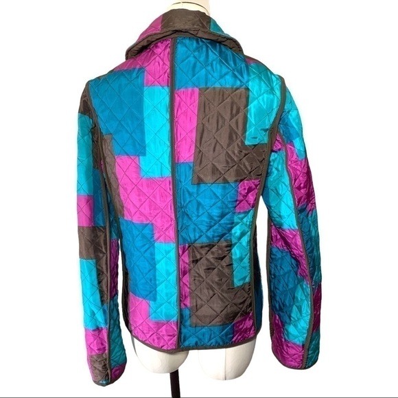VTG Quilted Jacket 100% Silk Women Sz M Reversible Brown Multicolor Light Coat - Picture 3 of 11